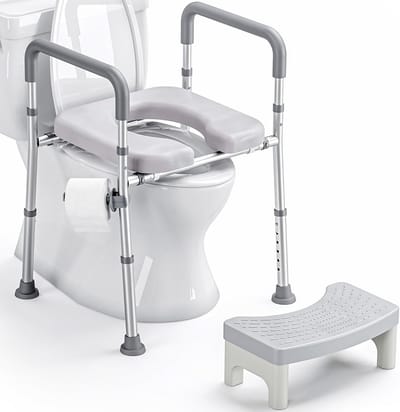 Toiletverhoger met Armleuningen - Stoelverhoger Toilet - Veilig Toiletgebruik - Inclusief Opstapje - Verstelbaar 70-83cm - Wit