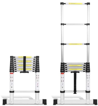 Telescopische Ladder 2,6 m met Afneembare Haken - Multifunctionele Antislip Ladder met Veiligheidsschakelaar en Maximale Belasting van 150 kg