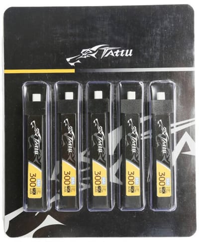 Gens ace &Tattu LiPo 300mAh 3.8V 75C 1S1P HV BT2.0.5 battery (5pcs)