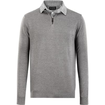 Milanoro - Herenpullover met overhemdkraag en halve rits - Grijs - XXL