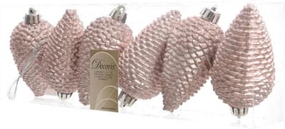 Dennenappels Glitter (8cm) Multi 6 Stuks Powder Pink