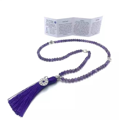 Mala ketting 108 kralen Kruinchakra Amethist Paars sahasrara chakra Edelsteen | Sparkolia