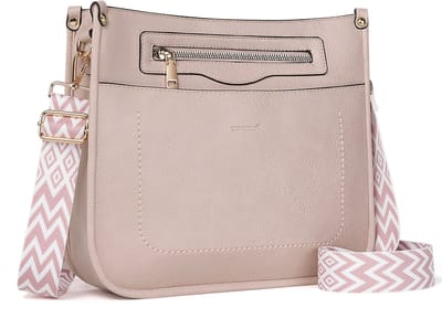 TAN.TOMI Dames Schoudertas – Middelgrote Crossbodytas / Multi Pochette Handtas met Verstelbare Brede Schouderriem - Roze