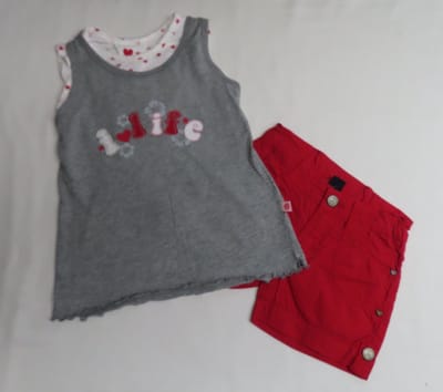 Ensemble - Meisje - Mouwloos t shirt + short - Grijst , wit , rood - I love life - 4 jaar 104