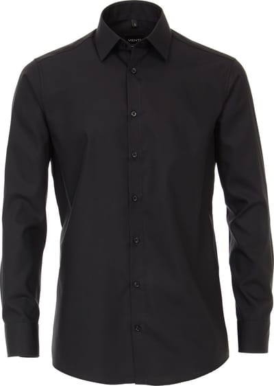 VENTI modern fit overhemd - zwart - Strijkvrij - Boordmaat: 39 (EU maat: M)
