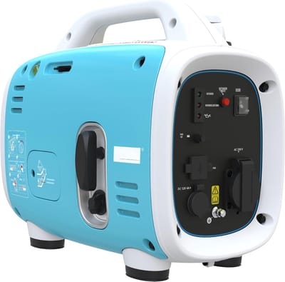 RVV® Stroomgenerator - Benzinegenerator - Noodstroomgenerator - Tankinhoud 2,1 Liter - 10.1 KG- turkoois, wit - ‎44cm x 25cm x 39 cm