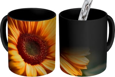 Magische Mok - Foto op Warmte Mokken - Koffiemok - Geel - Zonnebloem - Zomers - Magic Mok - Beker - 350 ML - Theemok