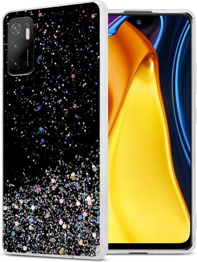 Cadorabo Hoesje geschikt voor Xiaomi RedMi NOTE 10 5G / POCO M3 PRO 5G in Zwart met Glitter - Beschermhoes van flexibel TPU silicone met fonkelende glitters Case Cover Etui
