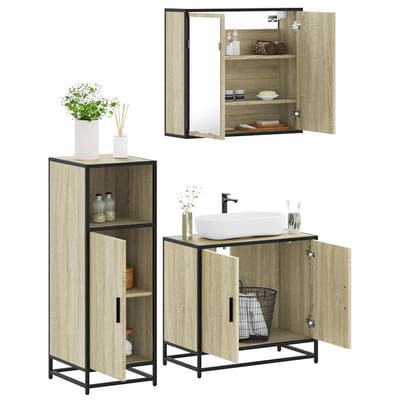 vidaXL - 3-delige - Badkamermeubelset - bewerkt - hout - sonoma - eikenkleurig