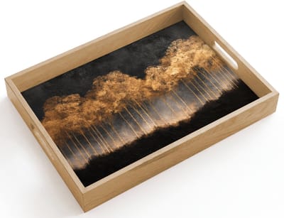 Dienblad hout 40x30 cm - Schootdienblad - Gouden Bomen in Mistig Landschap - Borrelplank rechthoek - Plateau dienbladen