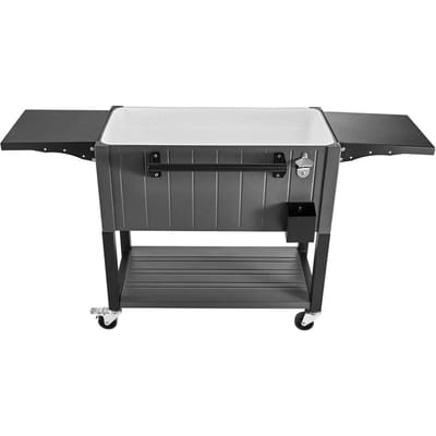 Glacière à roulettes 75,7 L, Contenance jusqu'à 50 Bouteilles / 110 Canettes, Chariot Glacière Portable pour Fête de Patio Bar avec Étagère Inférieure et Étagères Latérales Pliables,