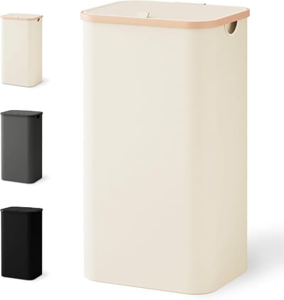 Luxe wasmand met deksel, 100 liter, smalle wasverzamelaar, opvouwbare was sorteerder met handvat, beige kleur