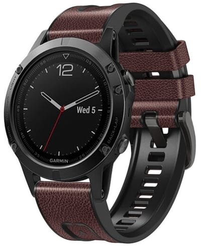By Qubix - Geschikt voor Garmin bandje - 26mm Quickfit - leer + siliconen bandje - Donkerbruin - Geschikt voor Garmin Fenix 8 / 8 Pro - 51mm