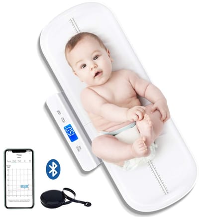 Babyweegschaal Digitaal Premium Met App-Koppeling – Babyweegschaal Voor Baby, Peuter En Huisdieren Met Afneembaar Weegplateau – Nauwkeurige Groeimeting Tot 100 KG | Groot LCD-Display En Slimme Gegevensopslag
