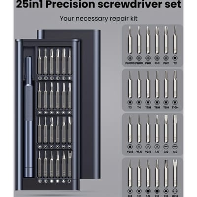 Ensemble de 25 mini tournevis de précision, kit d'outils de réparation magnétiques professionnels pour téléphone, ordinateur, montre, ordinateur portable, tournevis électronique gray