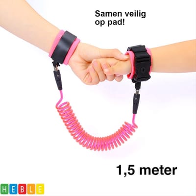 ***Polstuigje Kinderen - Polsbandje - Kindertuigje - Looplijn Peuter - Wandelkoortje - 360 Graden Draaibaar - Roze- 1.5 Meter - van Heble® ***