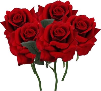 Top Art Kunstbloem Roos de luxe - 5x - rood - 30 cm - kunststof steel - decoratie bloemen
