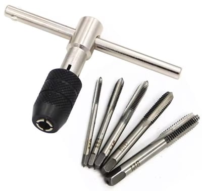 Draadtap set M3, M4, M5, M6 en M8 met tapijzer - handdraadtap set - zelf draad tappen - zelf schroefdraad maken in hout, kunststof en metalen