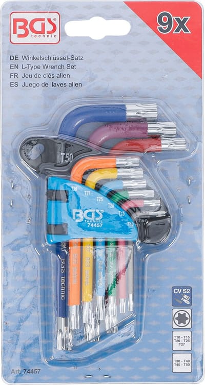 BGS Stiftsleutelset - meerkleurig - kort - Torx T10 - T50 - 9 delig