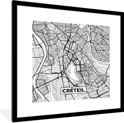 Fotolijst incl. Poster - Frankrijk - Créteil - Stadskaart - Plattegrond - Kaart - 40x40 cm - Posterlijst