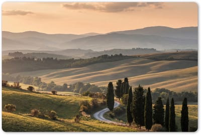 Placemats 45x30 cm - Placemat kunststof - 1 stuk - Toscaans - Landschap - Heuvels - Borden onderleggers - Decoratie voor op tafel - Keuken tafeldecoratie accessoires - Vinyl onderlegger - Tafelversiering