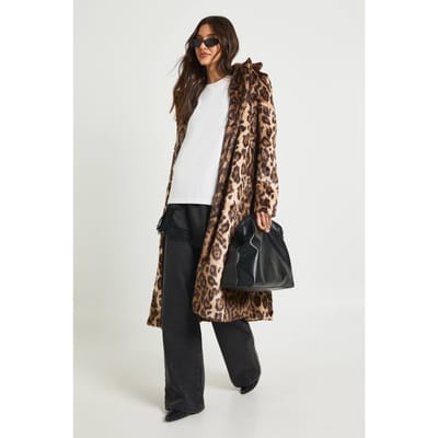 boohoo Dames Luipaardprint namaakponyhaar bontjas | Leopard | Maat: 8