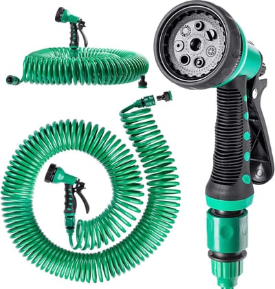 KADAX Spiraalslang 30 meter, flexibele tuinslang, slang met sproeikop en aansluitstukken, uitrekbare waterslang voor tuinbewatering