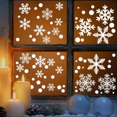 Kerst Raamstickers Kerst Stickers Kerst Raamdecoratie Sticker Raamstickers Sneeuwvlokken Kerst Raamversiering – 72St