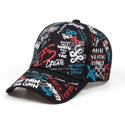 Casquette de baseball tendance avec lettres, graffiti, soleil, hip hop, visière, chapeau de printemps, pour hommes, ajustable, snapback, en coton, pour femmes, chapeaux pour hommes black