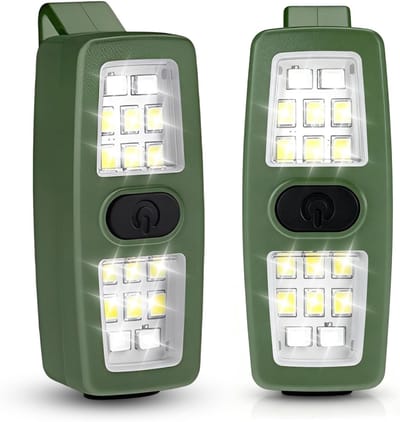 2 stuks looplampen USB-C, oplaadbaar, 7 verlichtingsmodi, upgrade 2-in-1 looplamp joggen, IPX6 waterdichte led-clip-lamp voor avondwandelingen, joggen, werken, kamperen (groen)