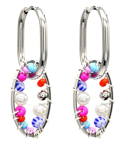 Oorbellen met Glaskralen - Oorringen - RVS - 4 cm - Zilverkleurig