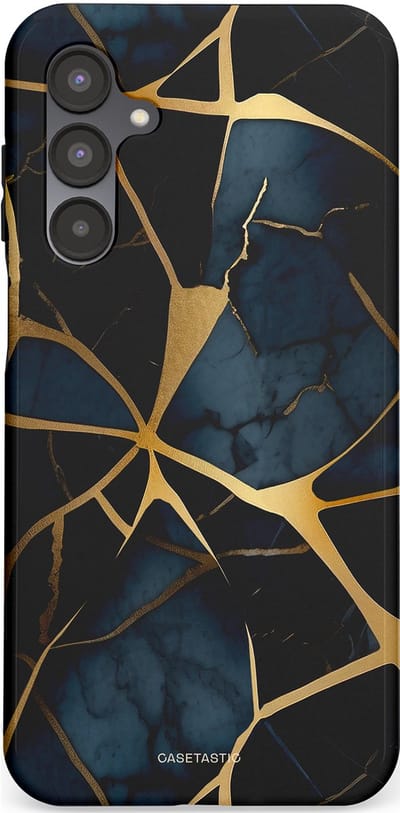 Casetastic hoesje geschikt voor Samsung Galaxy A16 - Dubbellaagse bescherming - Sterrennacht Marmer Goud - Fashion Case - Zwart Goud Donkerblauw