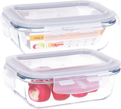 2x b-home vershoudbakje/lunchbox - luchtdicht - met clips - glas - 15 x 11 cm - 370 ml