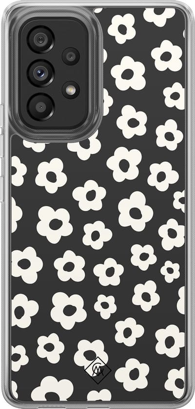 Casimoda® hoesje - Geschikt voor Samsung Galaxy A52 5G - Retro Bloempjes - 2-in-1 case - Schokbestendig - Bloemen - Verhoogde randen - Zwart, Transparant