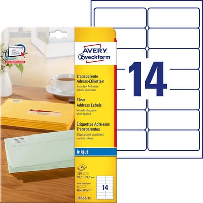 Transparante adreslabels, bedrukbaar, 99,1 x 33,9 mm, 675 labels, inkjet, zelfklevend