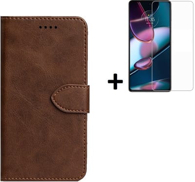 Hoesje Geschikt voor Motorola Moto E30/ Moto E40 - Screenprotector Motorola Moto E30/ Moto E40 - Wallet Bookcase Bruin + Screenprotector