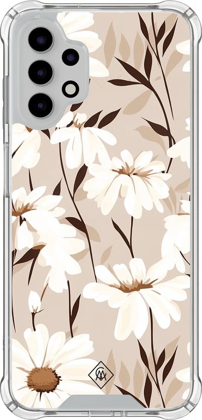 Casimoda® hoesje - Geschikt voor Samsung Galaxy A13 4G - In Bloom - Shockproof case - Extra sterk - TPU/polycarbonaat - Bruin/beige, Transparant