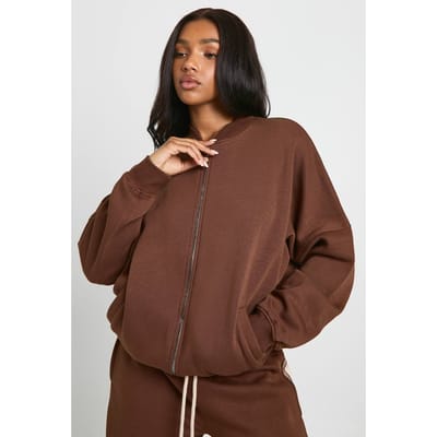 boohoo Dames Bomber Sweatshirt met doorlopende rits | Chocolate | Maat: XS
