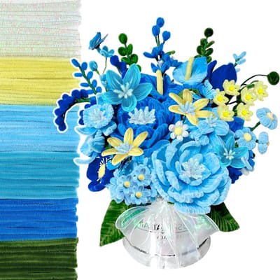 380 Stuks Chenille Borstelstelen voor Creatieve Projecten - Blauwe Fiber Pijpenrager voor Feestdecoratie en DIY Kunstwerken