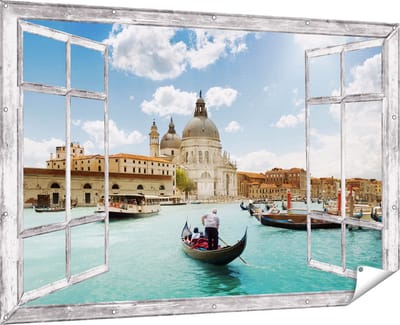Gards Tuinposter Doorkijk Basiliek San Marco in Venetië op het Water - 180x120 cm - Tuindoek - Tuindecoratie - Wanddecoratie buiten - Tuinschilderij
