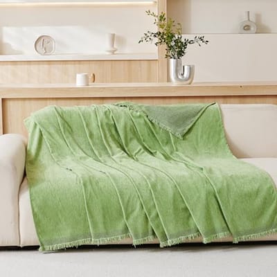 Chenille Natuurlijke Bank Deken - 130 x 180 cm - Zachte Plaid voor Fauteuil en Bed - Saliegroen