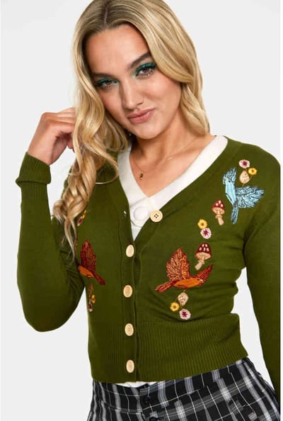 Voodoo Vixen - Ginny Olive Woodland Cardigan - S - Groen