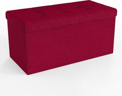 Intirilife Opvouwbare bank 76x38x38 cm in CHERRY RED - Zitkubus met opbergruimte en deksel van stof met holtes - Zitkubus voetensteun opbergbox kist zitkruk
