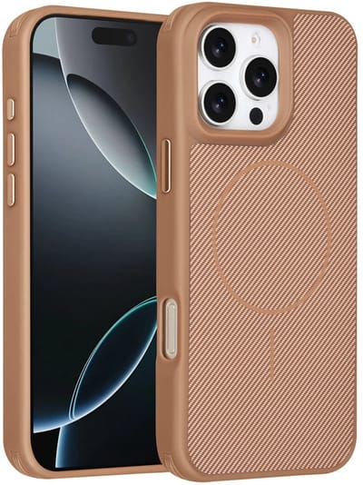 Carbon Fiber Backcover Geschikt voor: iPhone 16 Pro Max – AntiShock Schokbestendig – Krasbestendig – Slank & Stijlvol Ontwerp – Premium Bescherming - Bruin
