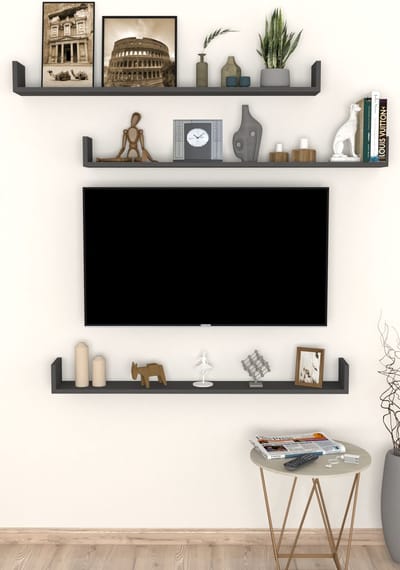 Gold - Tv-Plank - Zwevende wandplank - Wandplank zwevend - Vliegende Plank - Boekenplank - 3 Stuks - Antraciet