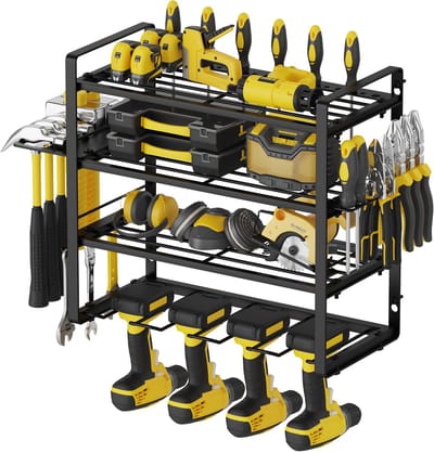 Unyqoos ® Robuust Metalen Wandrek voor Werkplaats en Garage met Vier Niveaus voor Efficiënte Gereedschapsopslag