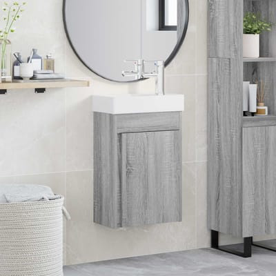 vidaXL - Badkamermeubel - met - kraan - Grijs - Sonoma - 40,5 - x - 22,5 - x - 62 - cm