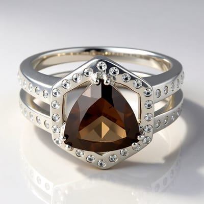 Cavill - Zilveren Ring met 2,41 ct Rookkwarts Triljant Slijpsel - 925 Sterling Zilver - 48 Cambodjaanse Zirkoon Rond - Elegante Ring Dames