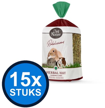 15x Deli Nature - Rodelicious kruidenhooi kamille&munt 600gr - Knaagdierenvoer - 600 g