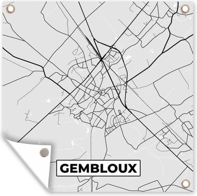 Tuin poster Zwart Wit – België – Plattegrond – Stadskaart – Kaart – Gembloux - 200x200 cm - Tuindoek